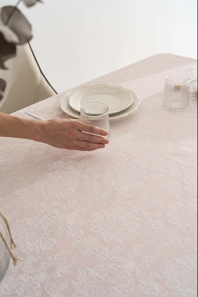 Damascus Pudra Pembe Masa Örtüsü 160x220 cm - Resim 5