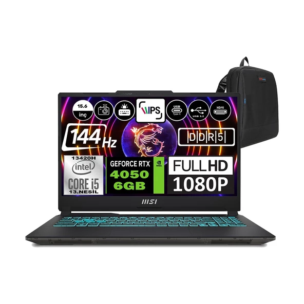 Msı Cyborg 15 Intel Core I5 13420H 32GB 1tb SSD RTX4050 6gb Windows 11 Pro 15.6" Fhd 144Hz Taşınabilir Bilgisayar A13VE1478XTRWP06 + Zetta Çanta ürün görseli