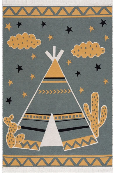 Çok Renkli Yumuşak Dokulu Çift Taraflı Yıkanabilir Pamuk Saçaklı Dokuma Dekoratif Kilim Halı - 5