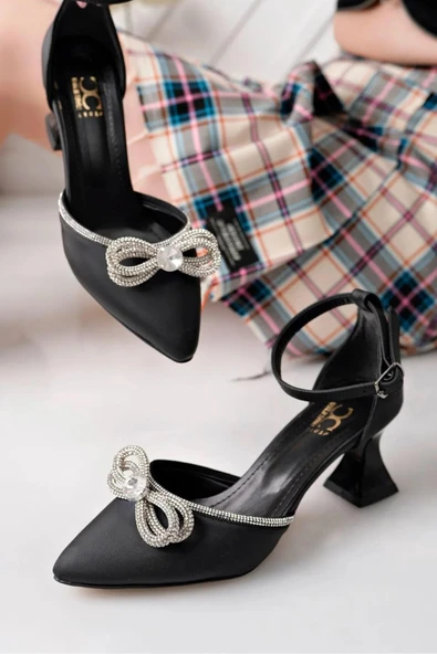 Papuç Sepeti MS-030 Kadın Taş Detaylı 6 Cm Topuklu Ayakkabı - Resim 4