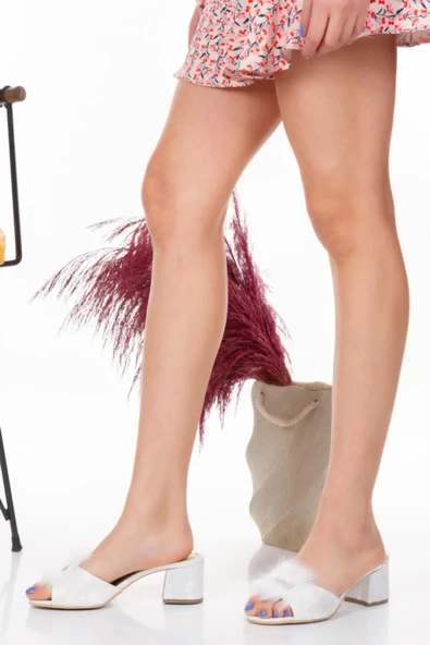 Papuç Sepeti 4853 Kadın Taşlı  Kare Topuk Rahat Taban  Çeyiz Terlik - Resim 6