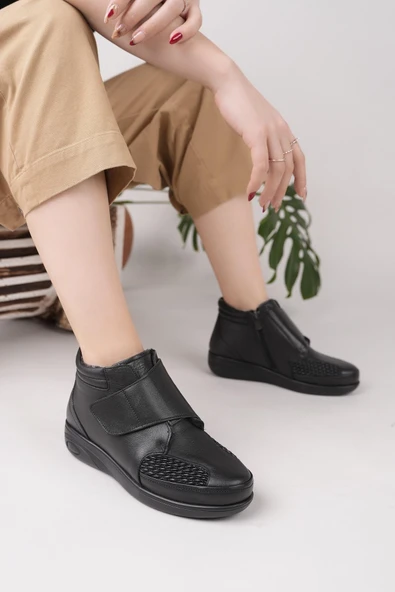 Castle Black 42646-121 Hakiki Deri Ortopedik Taban Kürklü Anne Bot - Resim 2