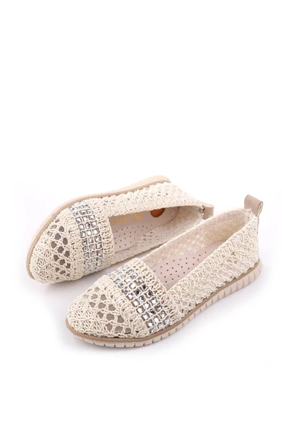 Papuç Sepeti 4756 Kadın Dantel Örme Günlük Taşlı Babet Ayakkabı - Resim 6