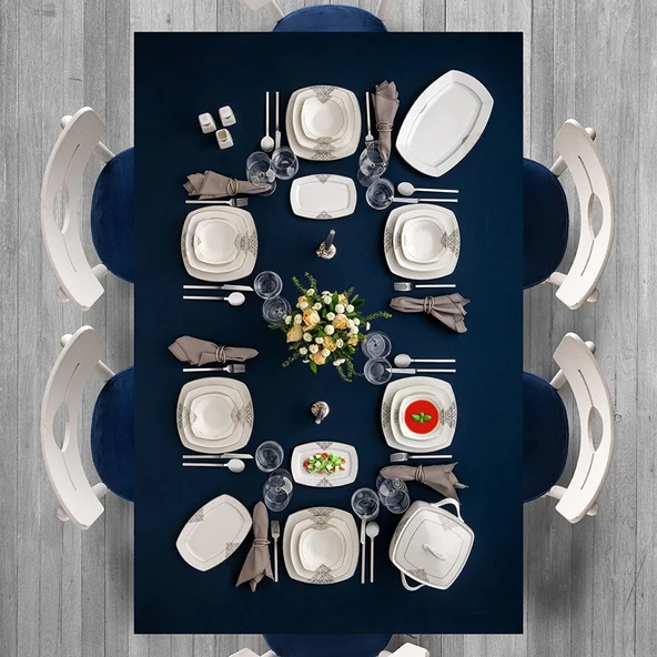 Emsan New Yasemin Porselen 60 Parça 12 Kişilik Yarım Kare Yemek Takımı Platin - Resim 3