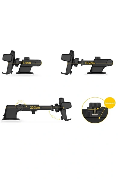 Araç içi Telefon Tutucu Vantuzlu Ayarlanabilir Vakumlu - Resim 3