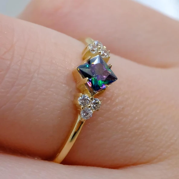 Gümüş Yüzük - Mistik Topaz Taşlı Alyans Yüzük- 0.40 Karat Topaz Evlilik Teklifi 925 Ayar Gümüş Yüzük - 10