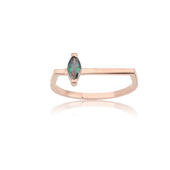 925 Ayar Gümüş Yüzük - Markiz Çizgi 0.20 Karat Mistik Topaz Taşlı İnce Minimal Gümüş Yüzük - 8