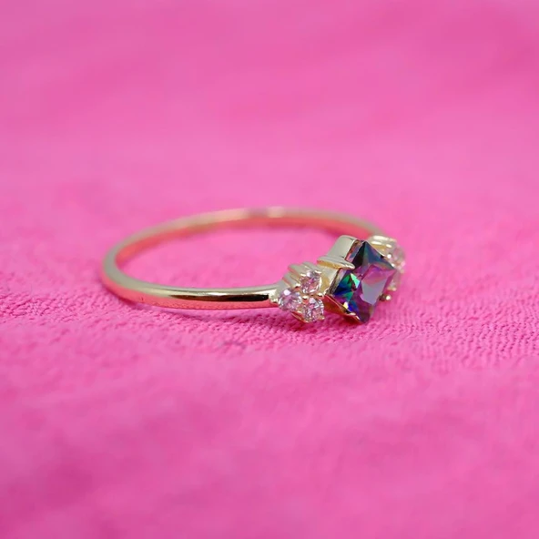 Gümüş Yüzük - Mistik Topaz Taşlı Alyans Yüzük- 0.40 Karat Topaz Evlilik Teklifi 925 Ayar Gümüş Yüzük - 4