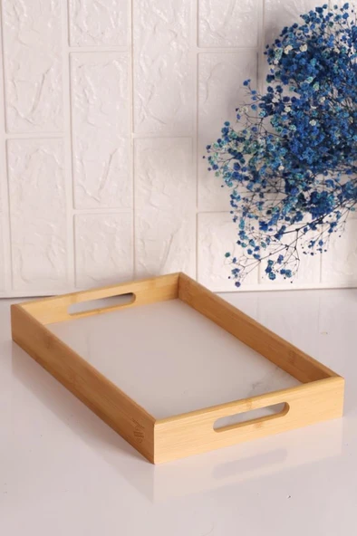 Bambum Marbella - Mermer Desenli Tepsi Beyaz Küçük - Resim 2