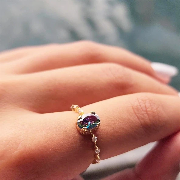 Gümüş Yüzük - Mini Mistik Topaz İhtişamı Kadın 925 Ayar Gümüş Evlilik Teklifi Yüzüğü - 12