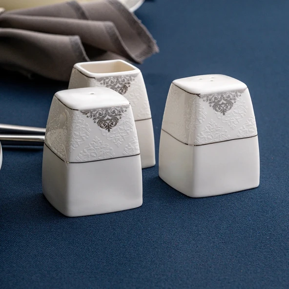 Emsan New Yasemin Porselen 60 Parça 12 Kişilik Yarım Kare Yemek Takımı Platin - Resim 10