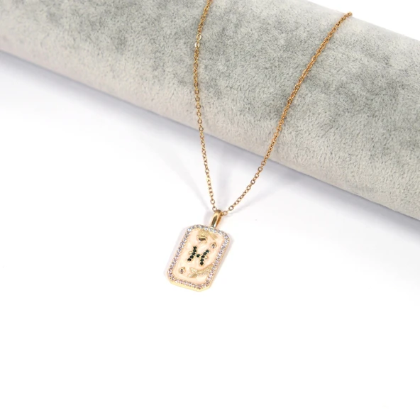 Çelik Kolye, Altın Kaplama Balık Burcu Kadın KolyeK-104 - Resim 2