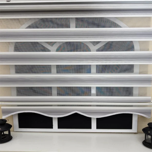 StorBurada Gri Renk Geçişli Zebra Stor Perde (Etek Dilimli)  Gri 80 x 260 - Resim 2