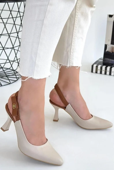 Papuç Sepeti 154 Kadın 8 Cm Topuklu Arkası Açık Stiletto Ayakkabı - Resim 4