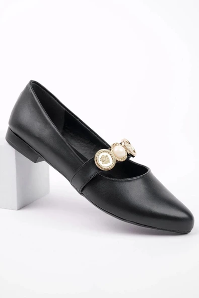 Papuç Sepeti BK06 Rahat Taban Broş Detaylı Günlük Kadın Babet Ayakkabı - Resim 3