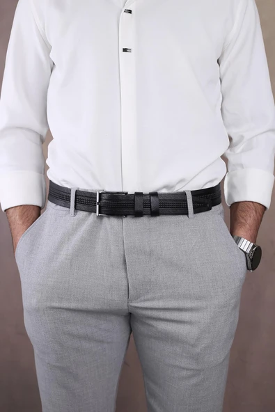 Papuç Sepeti Smt- 4405 Erkek Hakiki Deri Klasik Kumaş Kemeri ürün görseli