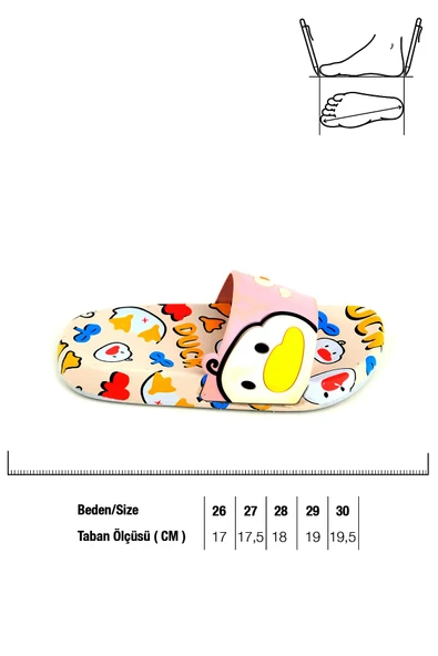 Gezer Ördek Desenli Kaydırmaz Taban Kız Çocuk Terlik - Resim 3