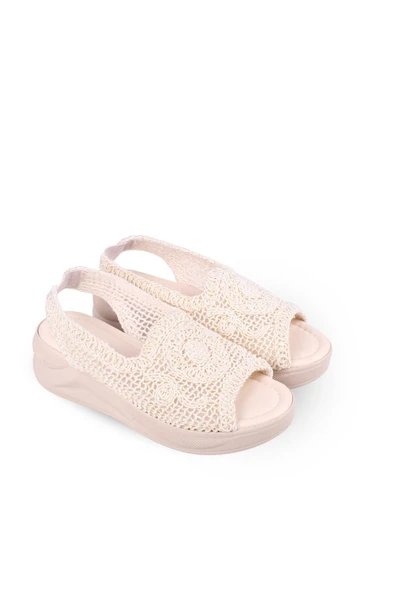 Papuç Sepeti 4708 Kadın 5 Cm Dolgu Topuklu Örgü Sandalet - Resim 2