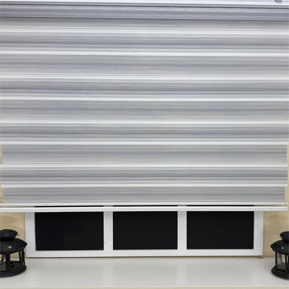 StorBurada Gri Renk Geçişli Zebra Stor Perde  Gri 180 x 200 - Resim 3