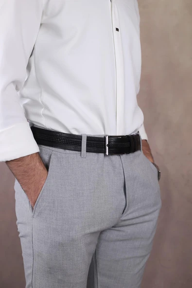 Papuç Sepeti Smt- 4405 Erkek Hakiki Deri Klasik Kumaş Kemeri - Resim 2