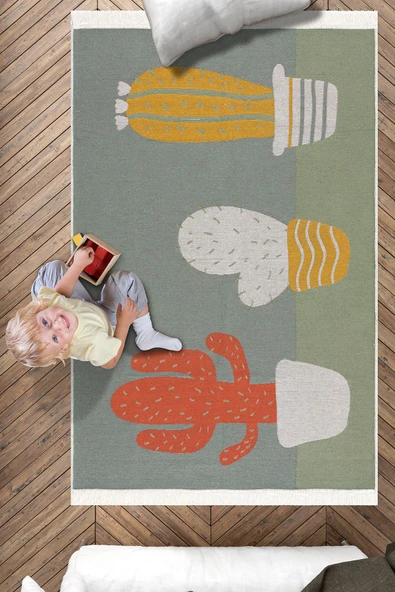 Çok Renkli Yumuşak Dokulu Çift Taraflı Yıkanabilir Pamuk Saçaklı Dokuma Dekoratif Kilim Halı - 9