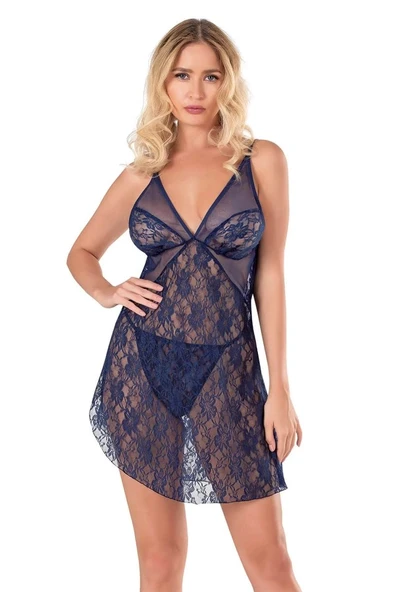 Amora Secret Lacivert Kısa Tül Gecelik - Resim 2