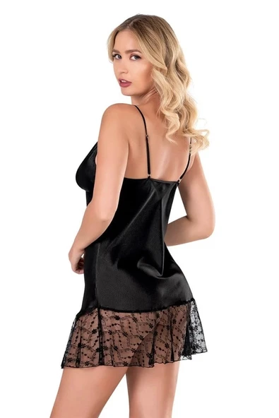 Amora Secret Siyah Kısa Saten Gecelik - Resim 2