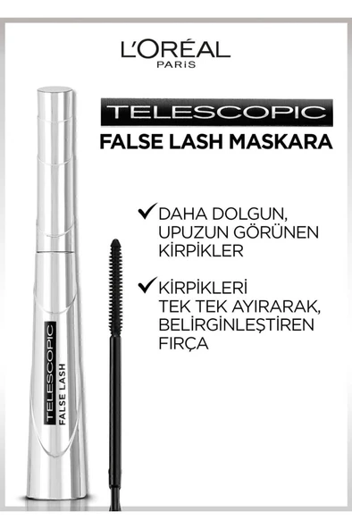 L'Oreal Paris Paris False Lash Telescopic Fiber Siyah Maskara - Resim 3