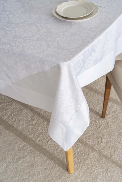 Damascus Beyaz Masa Örtüsü 160x220 cm - Resim 4