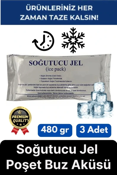 Premium Dayanıklı Güvenli Malzeme Yolculuk Seyahat Yiyecek Soğutucu Jel Poşet Buz Aküsü 480gr 3 Adet ürün görseli 1