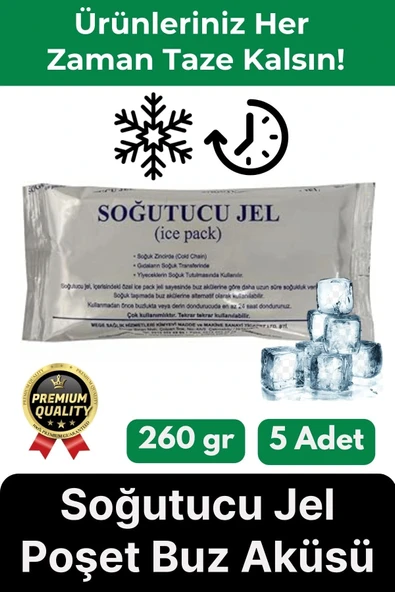 Premium Güvenli Malzeme Dayanıklı Yolculuk Seyahat Yiyecek Soğutucu Jel Poşet Buz Aküsü 260gr 5 Adet ürün görseli 1