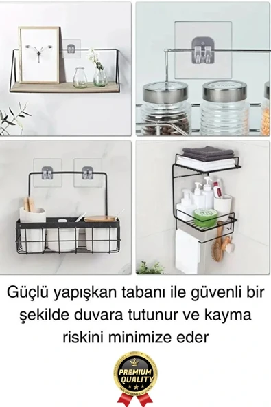 5 Adet Ultra Güçlü Suya Dayanıklı İz Bırakmaz Şeffaf Banyo Mutfak Ayna Tablo Raf Tutucu Askı Kanca - Resim 4