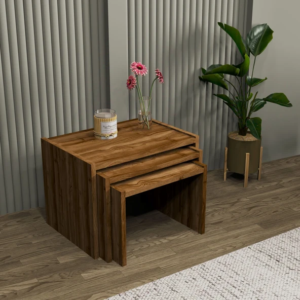 Vera 3'lü Zigon Sehpa , Servis Sehpası Sandık (Ceviz) - Resim 2