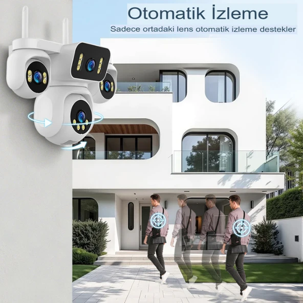 E5804 WİFİ Güvenlik Kamerası 4 Kameralı 20MP ULTRA HD PTZ Hareketli Sesli Gece Görüşlü Akıllı Kamera - 5