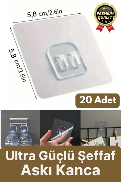 20 Adet Süper Güçlü Şeffaf İz Bırakmaz Suya Dayanıklı Banyo Duş Mutfak Tablo Raf Tutucu Askı Kanca ürün görseli 1