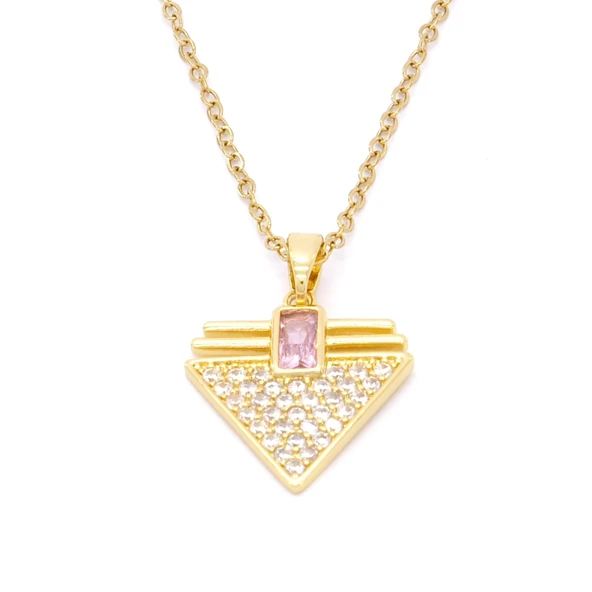 Çelik Kolye, Altın Kaplama Üçgen Kadın Kolye K-127 ürün görseli