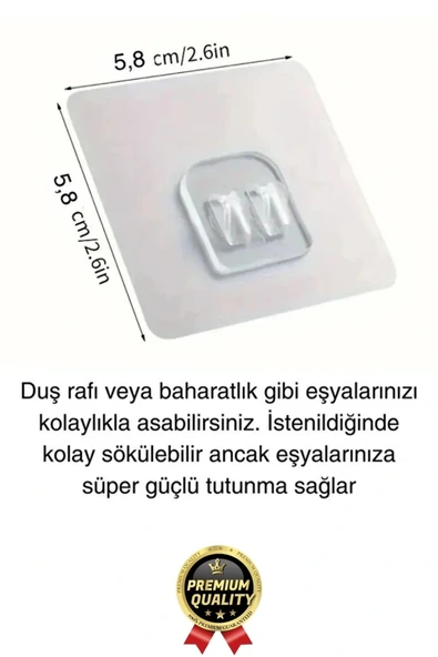 20 Adet Süper Güçlü Şeffaf İz Bırakmaz Suya Dayanıklı Banyo Duş Mutfak Tablo Raf Tutucu Askı Kanca - Resim 2