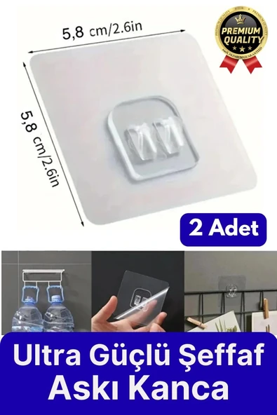 2 Adet Ultra Güçlü Suya Dayanıklı Şeffaf İz Bırakmaz Mutfak Banyo Raf Tablo Ayna Tutucu Askı Kanca ürün görseli 1