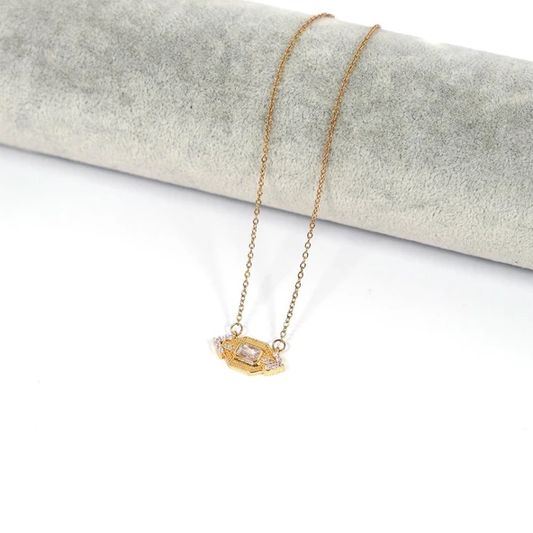 Çelik Kolye, Göz Kolye Altın Kaplama, Kadın Kolye K-130 - Resim 2