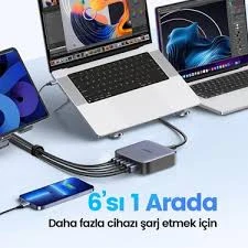 Ugreen Nexode 200W GaN 2 6 Portlu Masaüstü Hızlı Şarj Cihazı İstasyonu 40914 - Resim 2