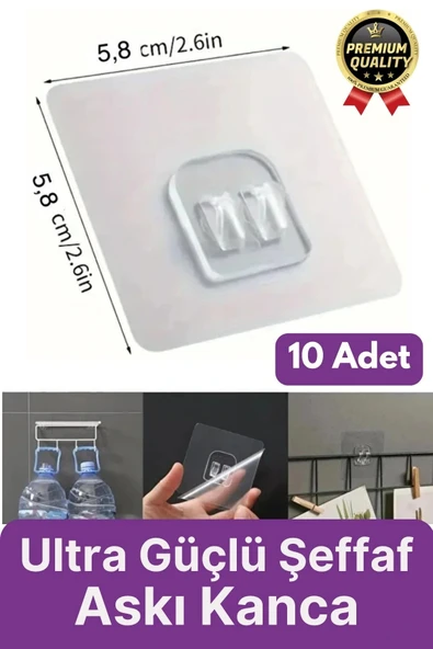 10 Adet Süper Güçlü İz Bırakmaz Suya Dayanıklı Şeffaf Banyo Mutfak Ayna Tablo Raf Tutucu Askı Kanca ürün görseli 1