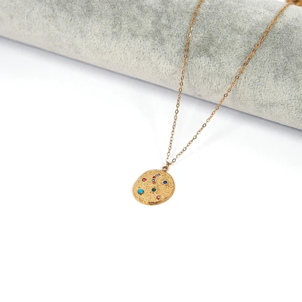 Çelik Kolye, Altın Kaplama Kozmik Denge Kadın Kolye K-122 - Resim 2