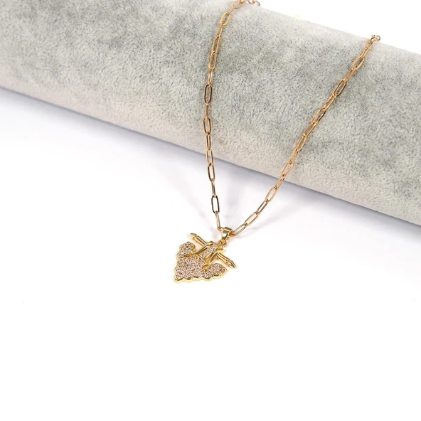 Paslanmaz Çelik Kadın Kolye, Altın Kaplama Işıltılı Kolye K-128 - Resim 2