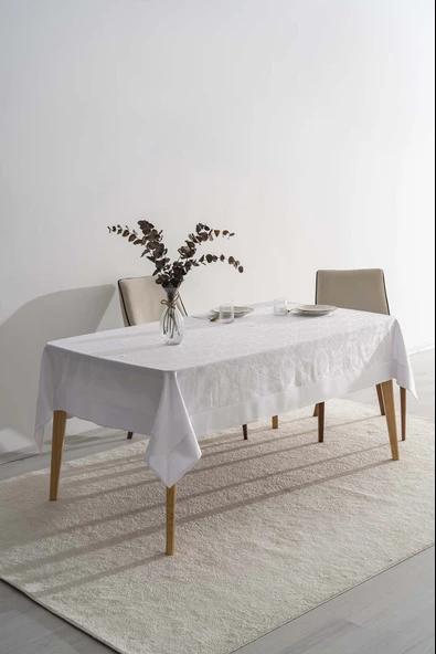 Damascus Beyaz Masa Örtüsü 160x220 cm - Resim 2