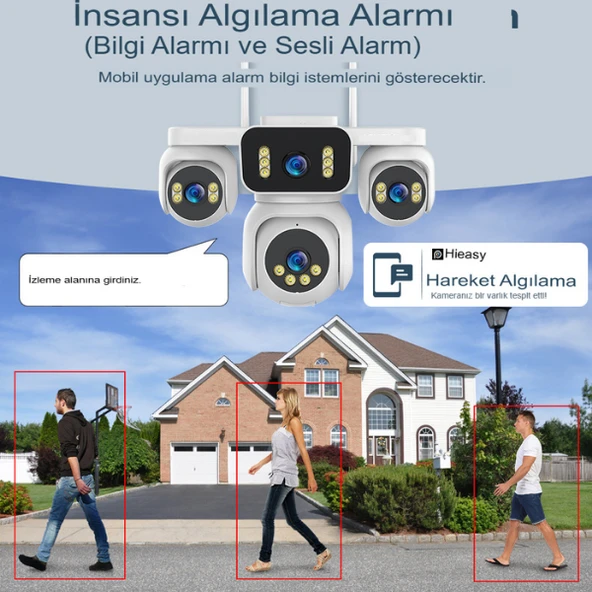 E5804 WİFİ Güvenlik Kamerası 4 Kameralı 20MP ULTRA HD PTZ Hareketli Sesli Gece Görüşlü Akıllı Kamera - 6