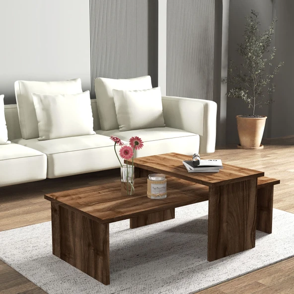 Vera 2'li Orta Sehpa ve Zigon Sehpa Seti , Servis Sehpası Sandık (Ceviz) - Resim 3