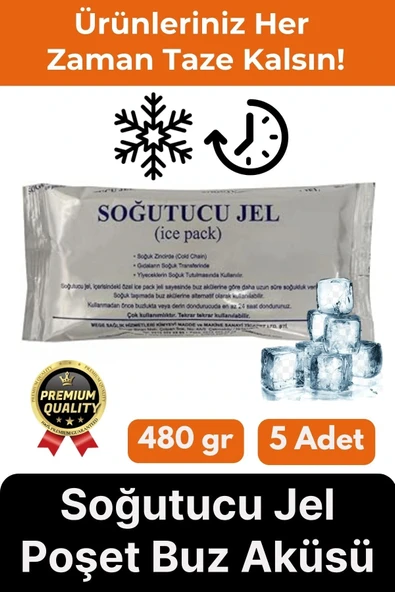 Premium Güvenli Dayanıklı Malzeme Yolculuk Seyahat Yiyecek Soğutucu Jel Poşet Buz Aküsü 480gr 5 Adet ürün görseli 1