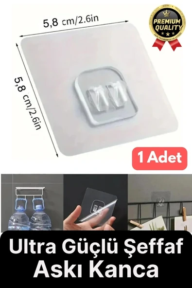1 Adet Ultra Güçlü Şeffaf Suya Dayanıklı İz Bırakmaz Mutfak Banyo Raf Tablo Ayna Tutucu Askı Kanca ürün görseli 1