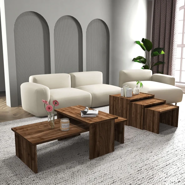 Vera 2'li Orta Sehpa ve Zigon Sehpa Seti , Servis Sehpası Sandık (Ceviz) ürün görseli 1