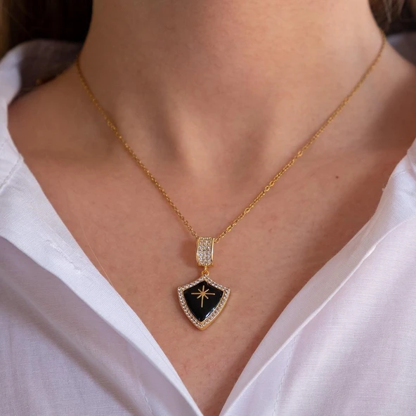 Çelik Kolye, Kuzey Yıldızı Kolye, Altın Kaplama Kadın KolyeK-125 - Resim 3